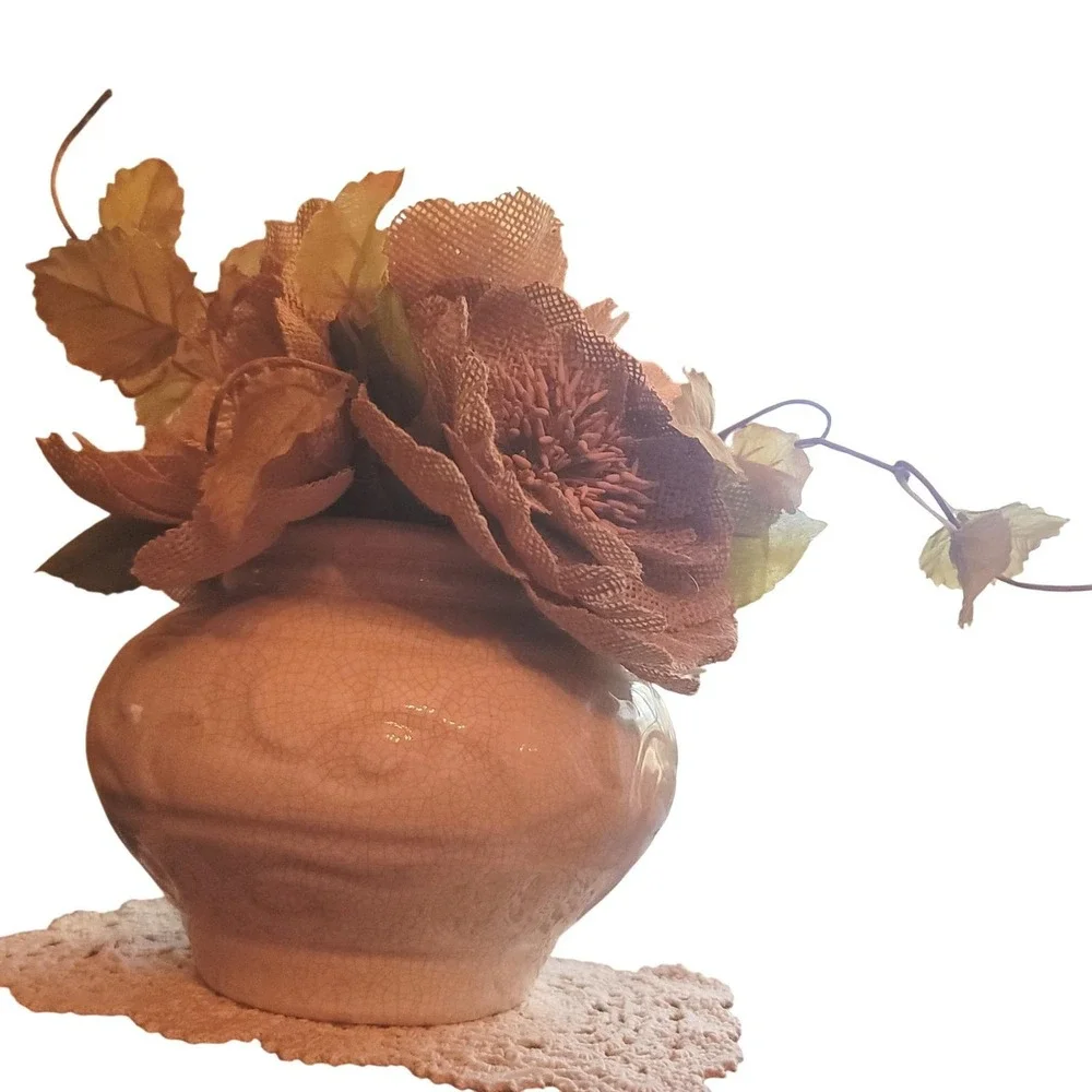 Burlap Flower Arrangement starter Fall Harvest Thanksgiving Rustic Decor Bouquet
